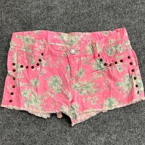 Mossimo Shorts Womens Size 7 Pink Floral Studded Raw Hem Low Rise Stretch Denim